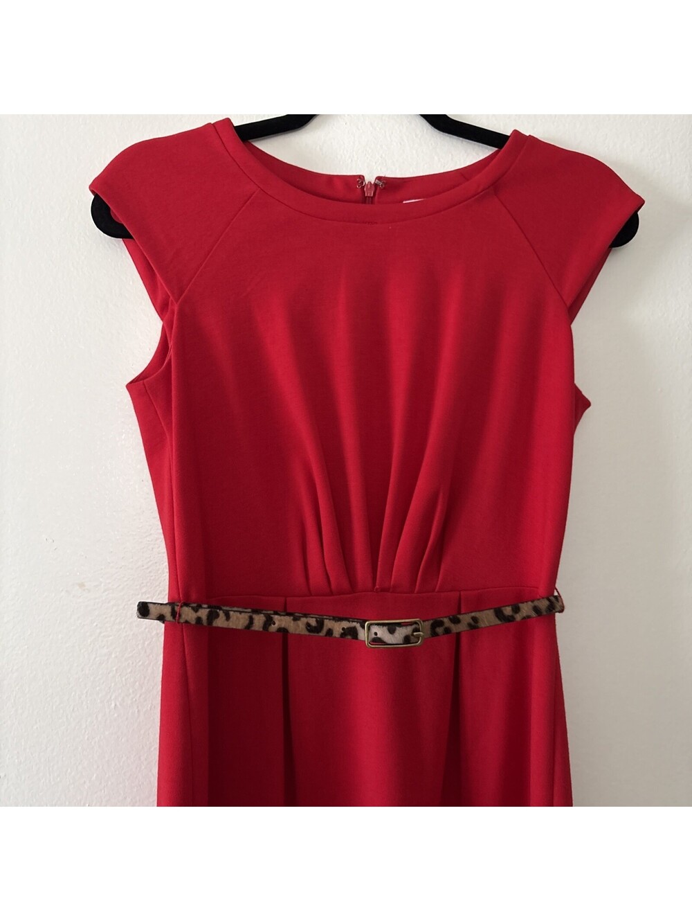Calvin Klein Womens 4 Dress Leopard Print Belt Red Cocktail Career Work